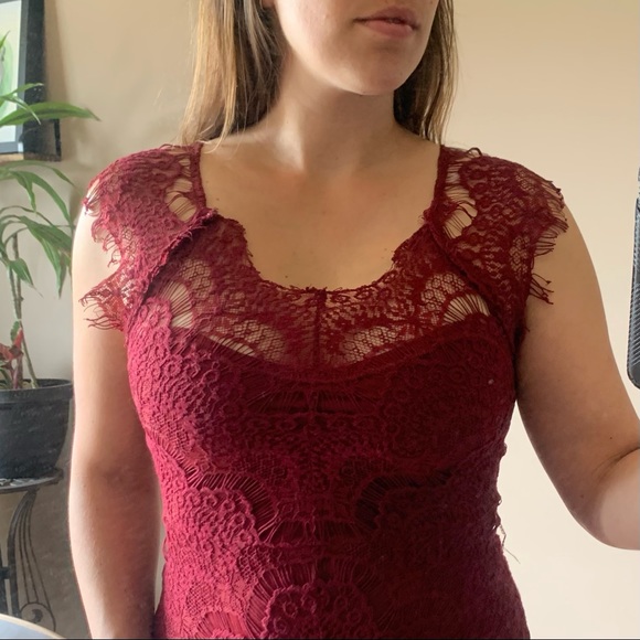 Deep Red Eyelash Lace Free People Dress - Picture 6 of 7